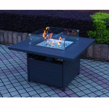Rattan Park Square Gas Fire Pit Table in Charcoal grey